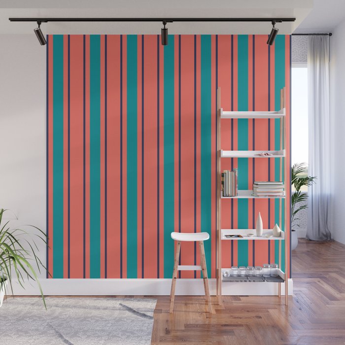 C And Turquoise Stripes Wall Mural By Patricialballard