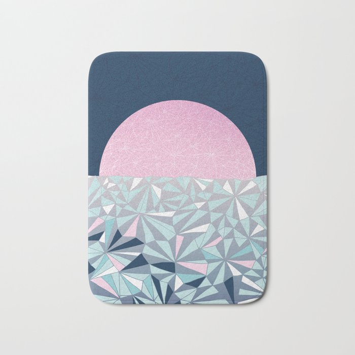 Geometric Sunset - Navy Blue and Pink Bath Mat
