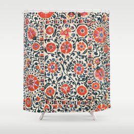 Shakhrisyabz Suzani  Uzbekistan Antique Floral Embroidery Print Shower Curtain