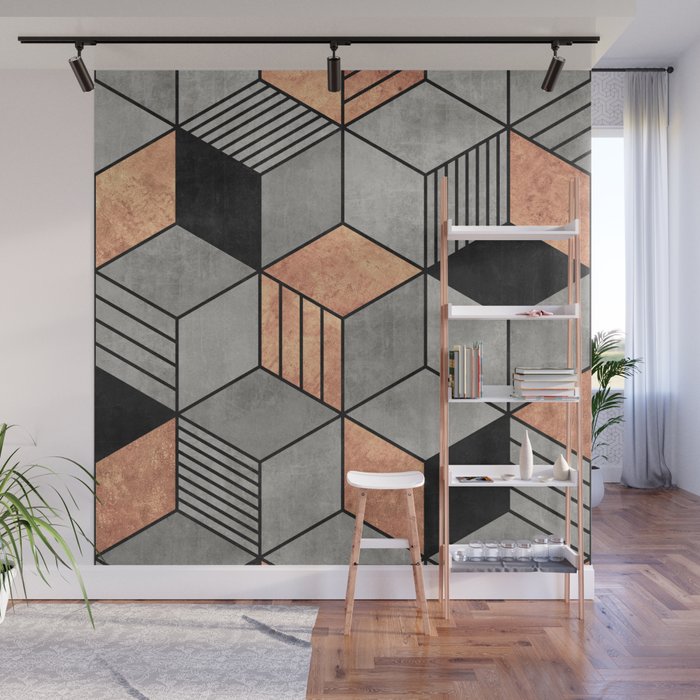 Concrete and Copper Cubes 2 Wall Mural