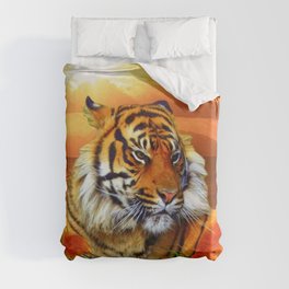 Tiger and Sunset Duvet Cover