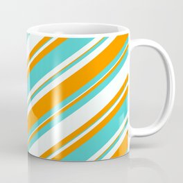 [ Thumbnail: Mint Cream, Dark Orange & Turquoise Colored Lined/Striped Pattern Coffee Mug ]