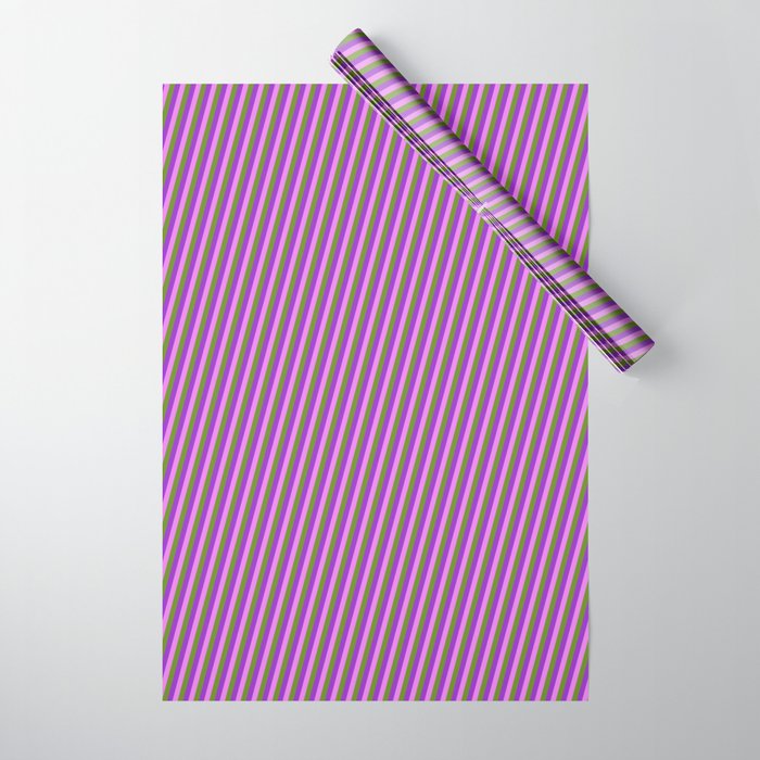 Dark Orchid, Violet, and Green Colored Striped Pattern Wrapping Paper