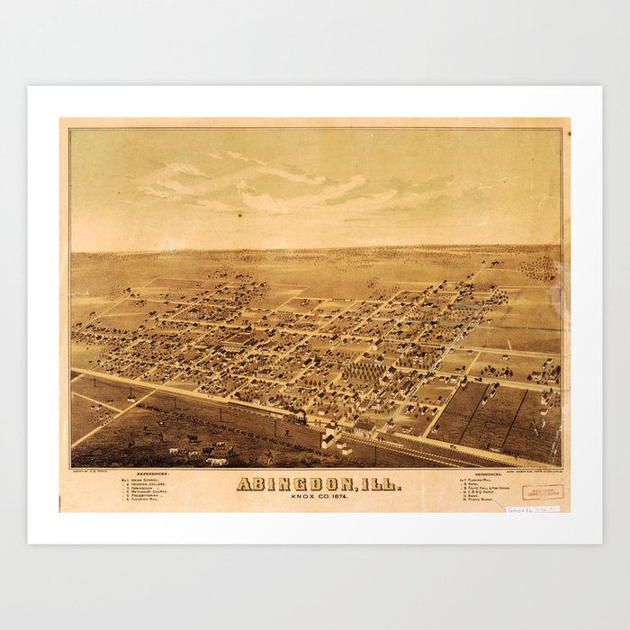 Aerial View of Abingdon, Illinois (1874) Art Print