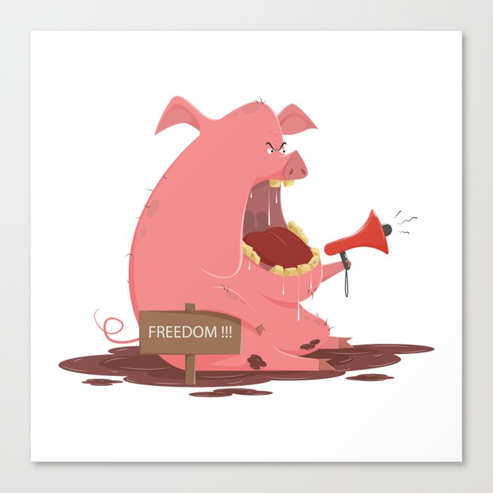 A Funny Cartoon Character with a Vegan Piggy. Canvas Print