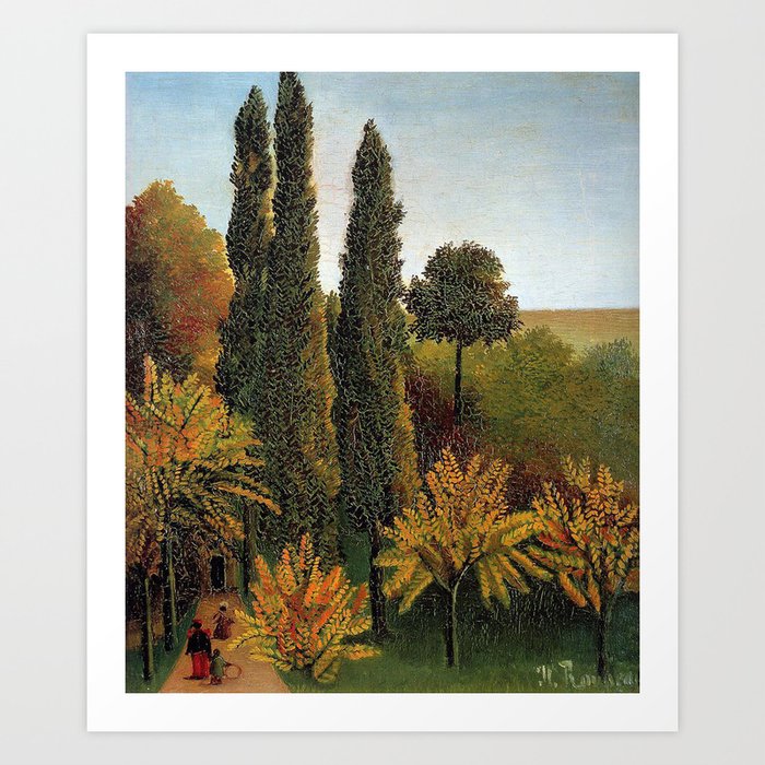 Walking in the Parc des Buttes_Henri Russeau (French post-impressionist painter) Art Print
