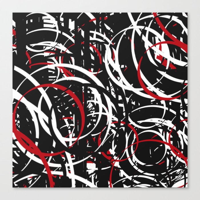 Black Red And White Bold Circle Design Abstract Canvas Print By