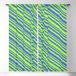 [ Thumbnail: Light Green & Royal Blue Colored Lines/Stripes Pattern Blackout Curtain ]