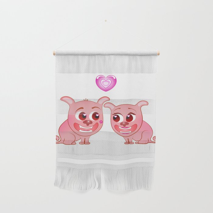 Two Pugs in Love on a Romantic Date.  Wall Hanging