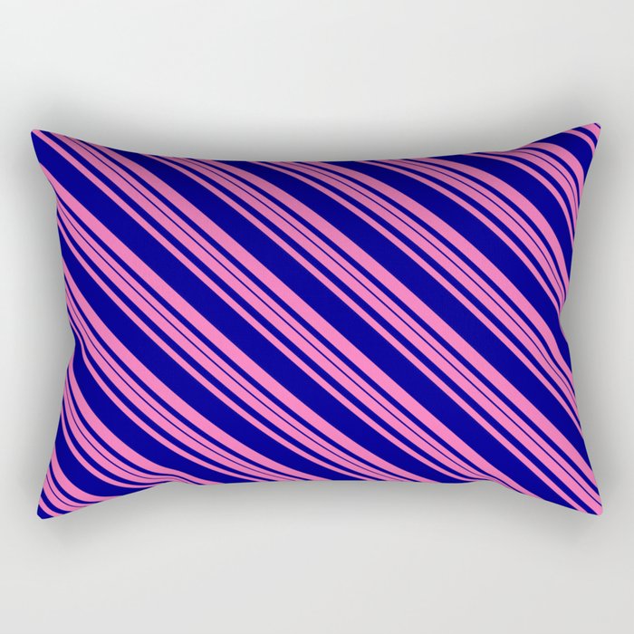 Hot Pink and Blue Colored Striped Pattern Rectangular Pillow