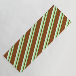 [ Thumbnail: Green, Brown & Mint Cream Colored Lines Pattern Yoga Mat ]