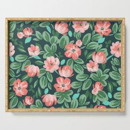 Vintage Floral Dark Green Serving Tray