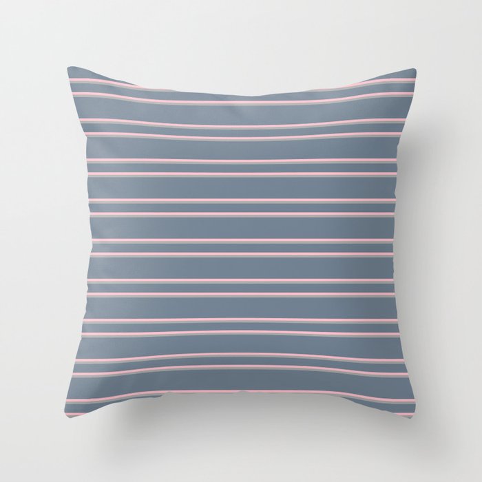 Slate Gray, Pink, and Dark Grey Colored Lines Pattern Throw Pillow
