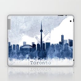 Toronto Skyline & Map Watercolor Navy Blue, Print by Zouzounio Art Laptop Skin