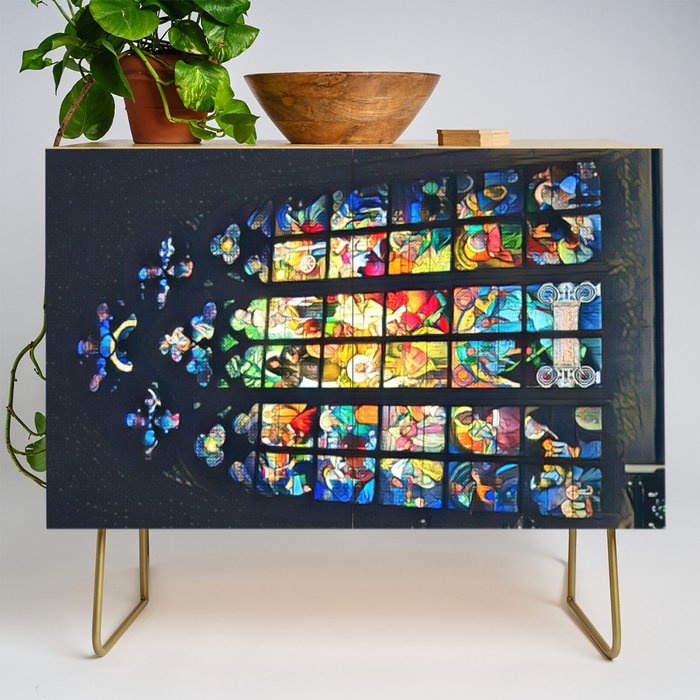 Church Stain Glass Panel | Religion | Cathedral | European | Jesus | Travel Photography Painting Credenza