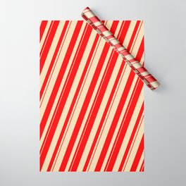 [ Thumbnail: Tan and Red Colored Lines Pattern Wrapping Paper ]
