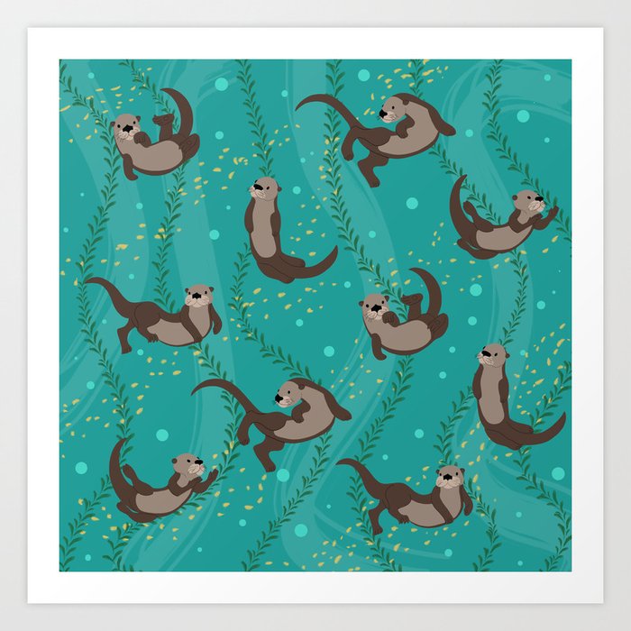 Swimming Otters Art Print