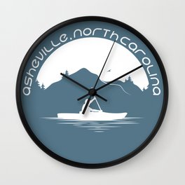 Asheville - Kayaking - AVL 9 White on Greyblue Wall Clock