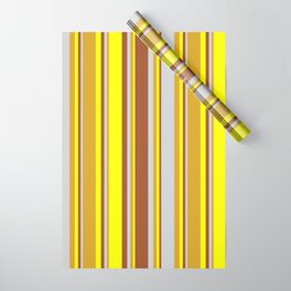 [ Thumbnail: Goldenrod, Light Gray, Sienna, and Yellow Colored Stripes Pattern Wrapping Paper ]