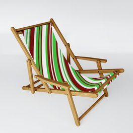 [ Thumbnail: Maroon, White, and Lime Green Colored Striped/Lined Pattern Sling Chair ]