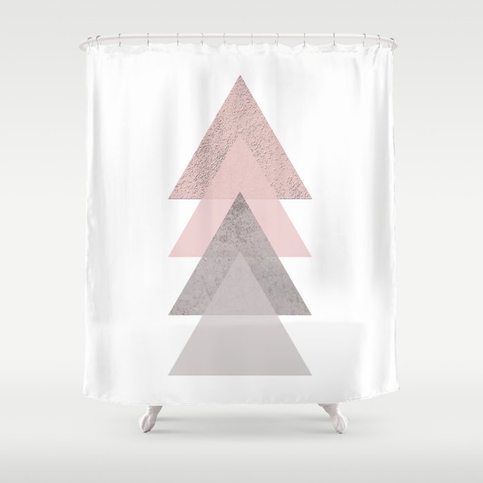 Dark Blush Gray Concrete Triangles Shower Curtain