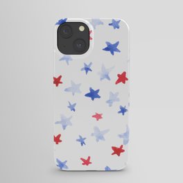 Red and Blue stars 4th of July watercolor design iPhone Case
