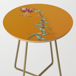 Vintage Tiger Lily Botanical Illustration on Bright Orange Side Table