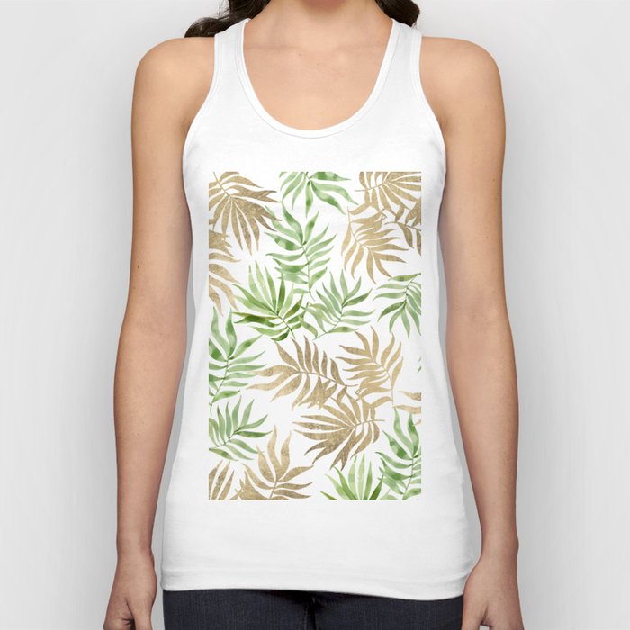 Tropical gold green watercolor palm tree foliage Tank Top