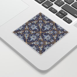 Ornamental Ethnic Bohemian Pattern XVII Navy Gold Sticker