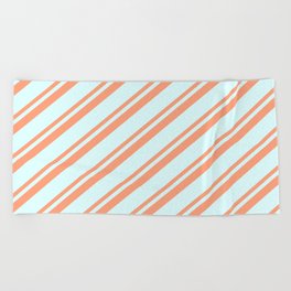 [ Thumbnail: Light Salmon & Light Cyan Colored Striped Pattern Beach Towel ]