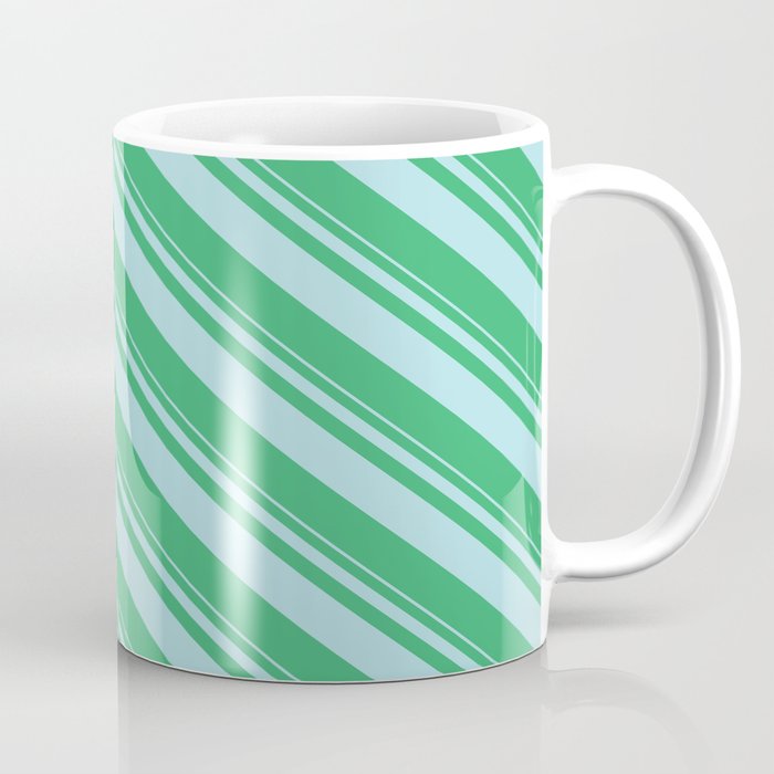 Powder Blue and Sea Green Colored Stripes Pattern Coffee Mug