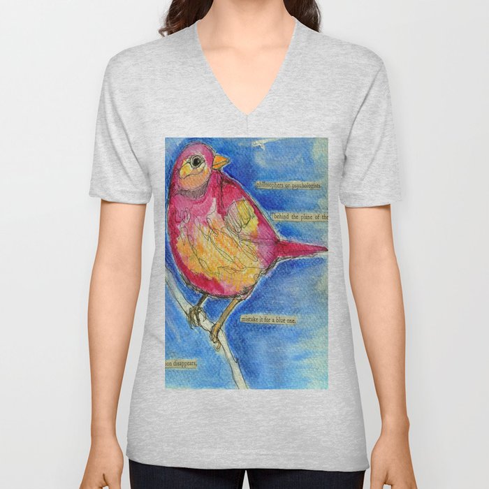 Watercolour Bird V Neck T Shirt