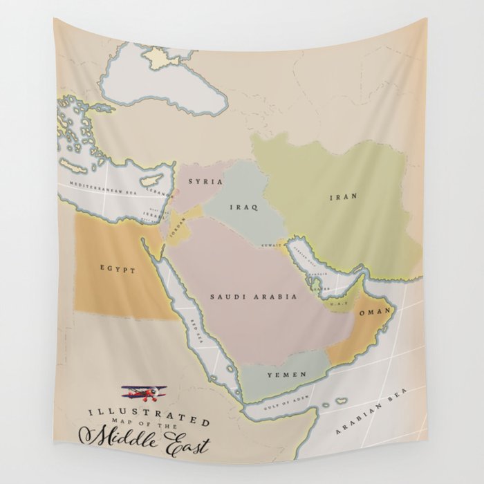 Illustrated map of the Middle East Wall Tapestry