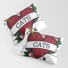 I Love Cats and Tattoos Sailor Jerry Style Tattoo Heart Pillow Sham