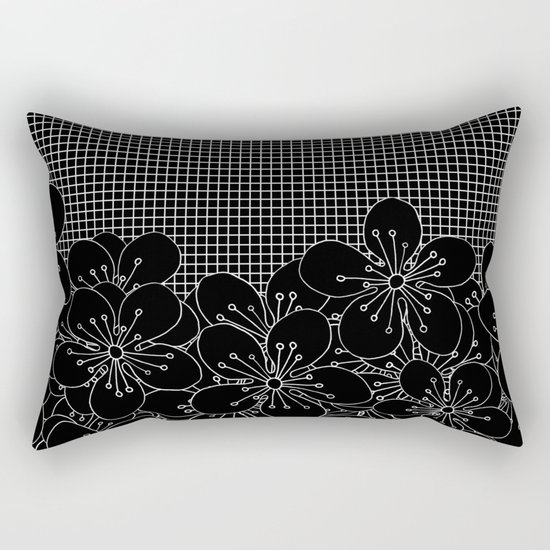 Cherry Blossom Grid Black Rectangular Pillow