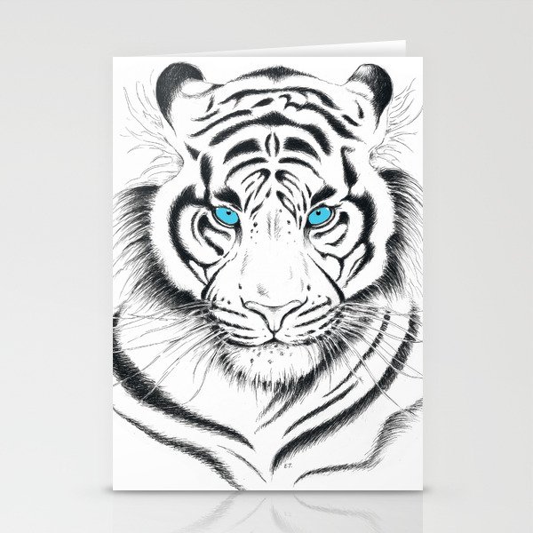 White Bengal tiger Blue Eyes Ink Art Stationery Cards