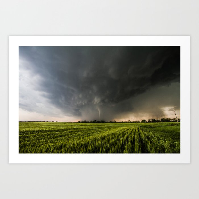 Beautiful Storm - Tornado Emerges From Rain Over Wheat Field in Kansas Art Print