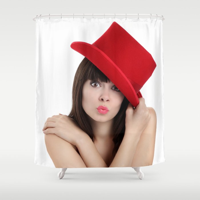 Surprised Woman With Red Top Hat Isolated On White Background