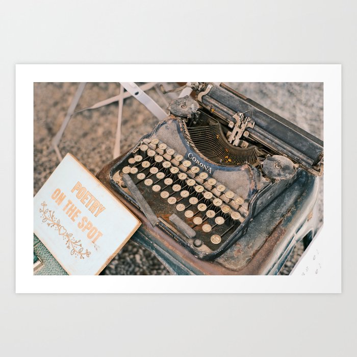 Poetry on a vintage typewriter in Ibiza / Travel photography  Art Print