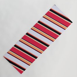 [ Thumbnail: Lavender, Brown, Crimson, and Black Colored Striped Pattern Yoga Mat ]