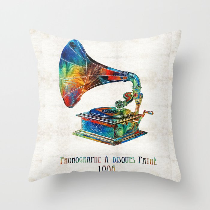 Colorful Phonograph Art by Sharon Cummings Throw Pillow