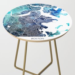 Boston Massachusetts Map Navy Blue Turquoise Watercolor Side Table