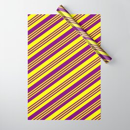 [ Thumbnail: Purple and Yellow Colored Lined Pattern Wrapping Paper ]