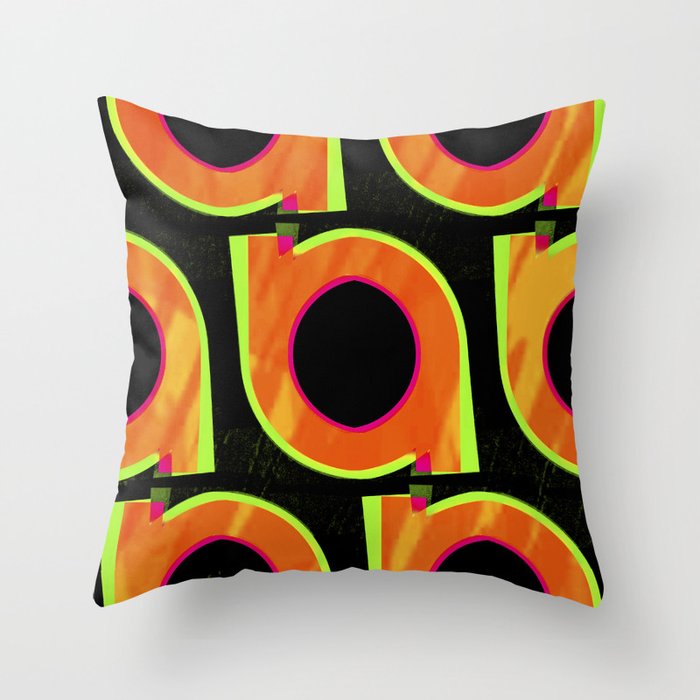 Midnight Arch: Lime Orange 70s 80s Mid Century Modern Abstract by Arches and Circles Fine Art Throw Pillow