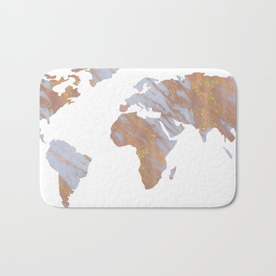 Rose Gold Marble Map - RoseGold World Bath Mat