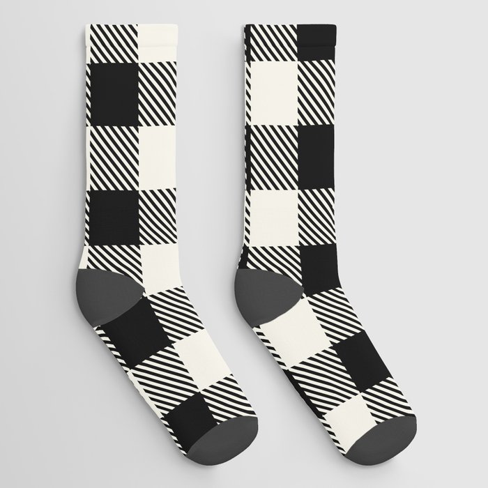 Buffalo Plaid Black and White Gingham Pattern  Socks