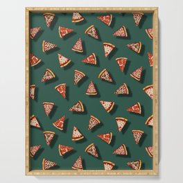 Pizza Party Pattern - Floating Pizza Slices on Teal Serving Tray