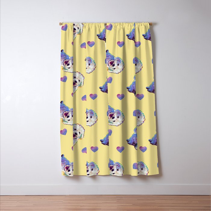 Cute Bichon Frise Pattern On Pale Yellow Blackout Curtain By
