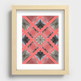 Living Coral Pantone Colour of the Year 2019 pattern decoration with neoclassical architecture Recessed Framed Print