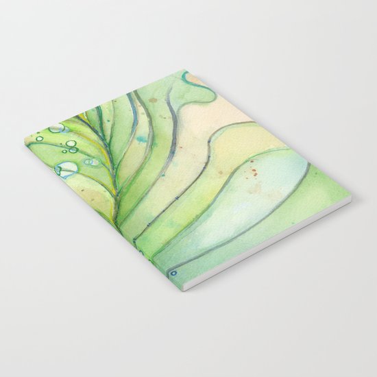 Green Watercolor Peacock Feather and Bubbles Notebook